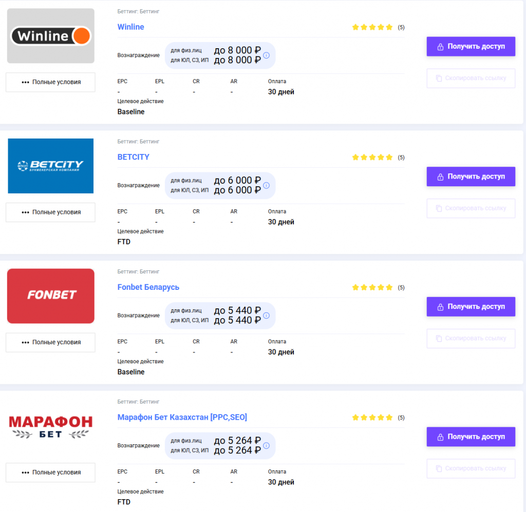 Офферы для беттинга