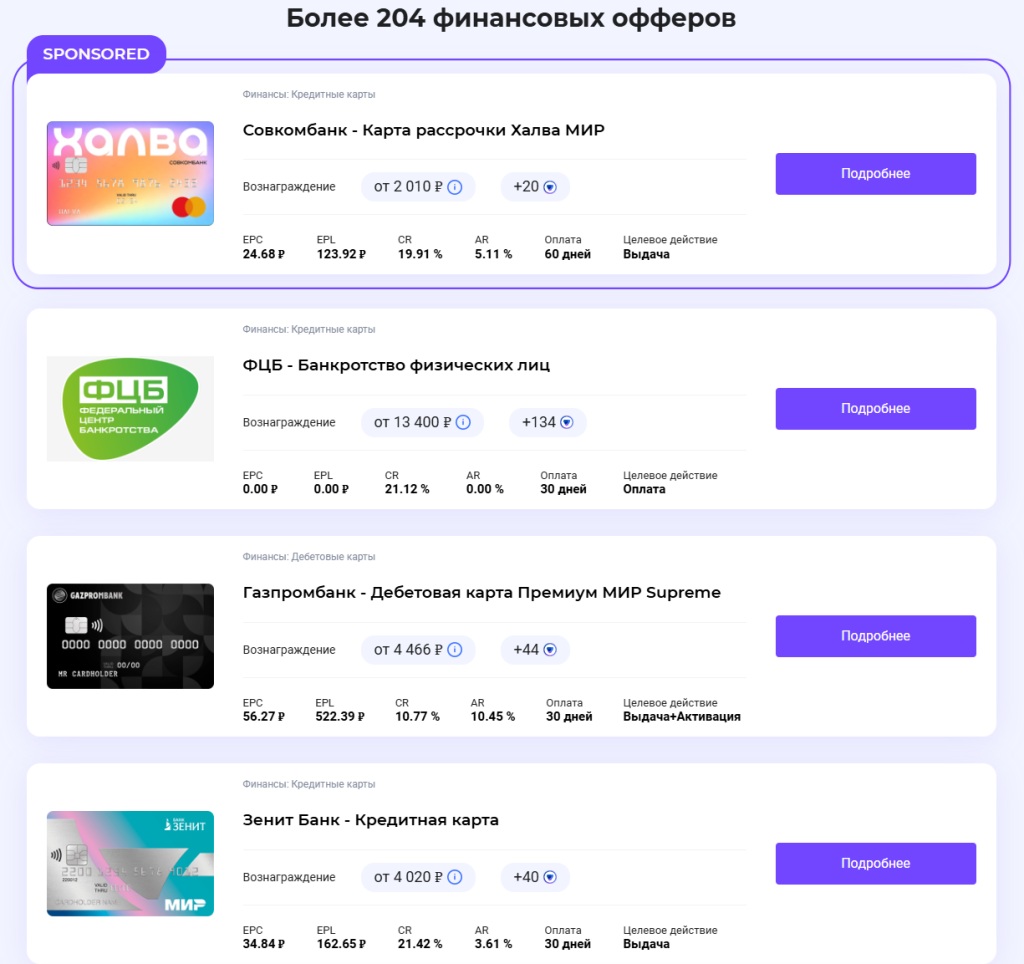 Офферы по банковским картам