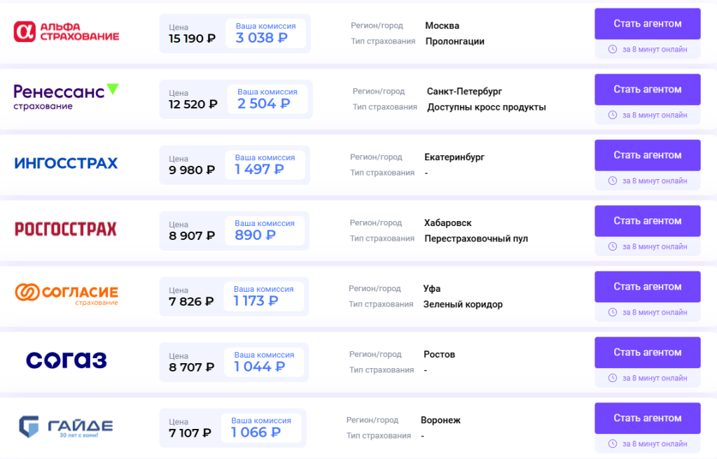 Офферы страховых компаний
